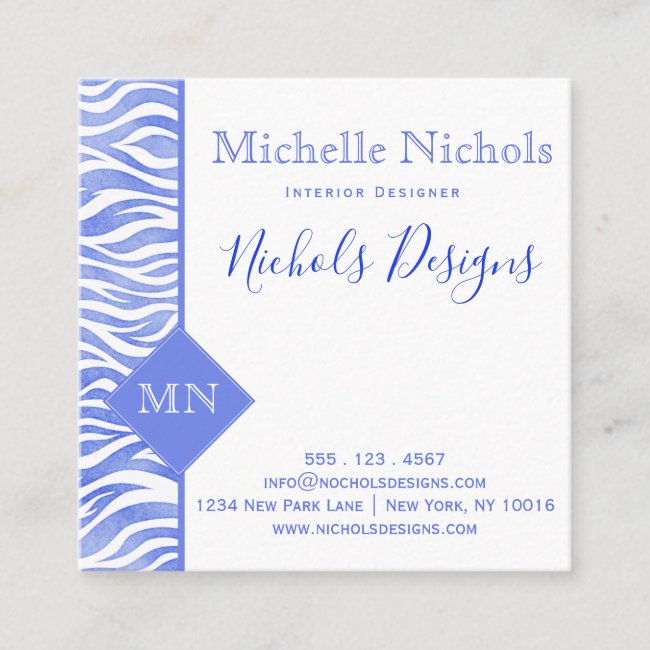 Denim Blue Watercolor Zebra Print | Monogram