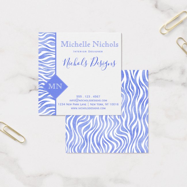 Denim Blue Watercolor Zebra Print | Monogram