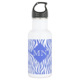 Denim Blue Watercolor Zebra Print | Monogram Stainless Steel Water Bottle
