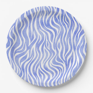Denim Blue Watercolor Zebra Print Paper Plates