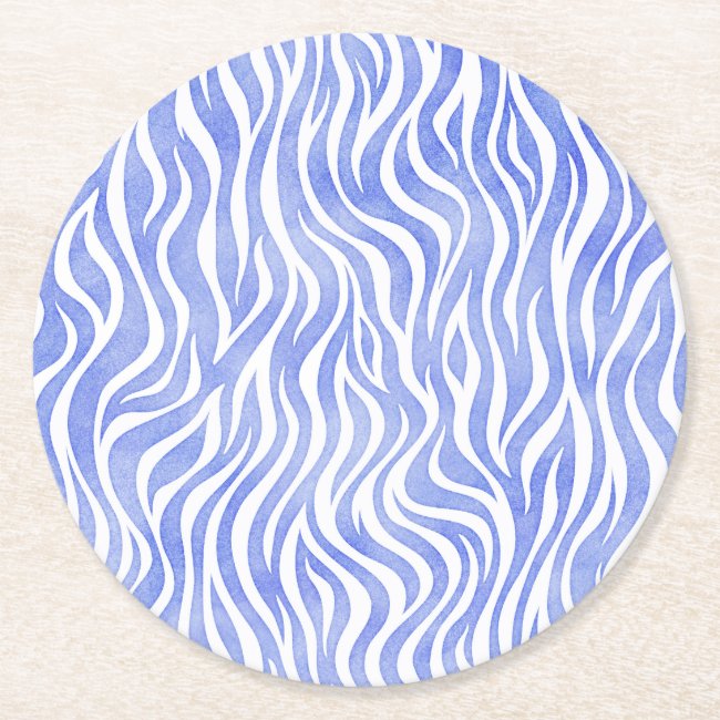 Denim Blue Watercolor Zebra Print Paper Coaster
