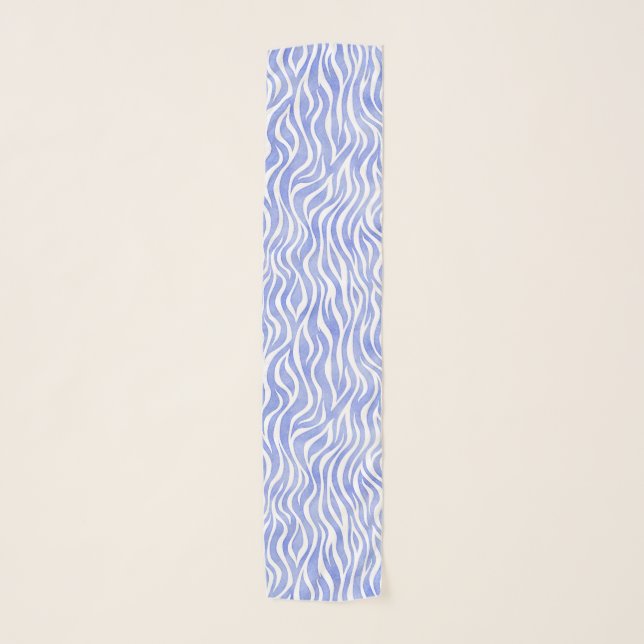 Denim Blue Watercolor Zebra Print Scarf (Front)