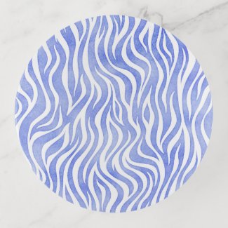 Denim Blue Watercolor Zebra Print Trinket Tray