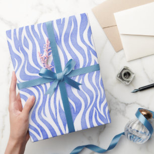 Denim Blue Watercolor Zebra Print Wrapping Paper