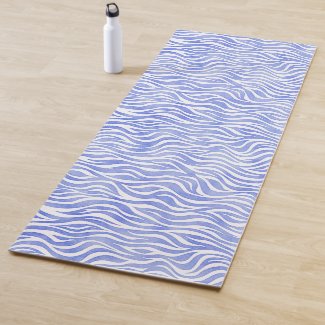Denim Blue Watercolor Zebra Print Yoga Mat