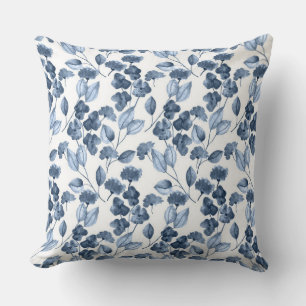 Denim Blue & White Floral Throw Pillow