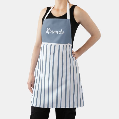 Denim Blue  White Striped Personalized Apron