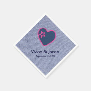 Denim Blue with Heart Custom Wedding Napkin