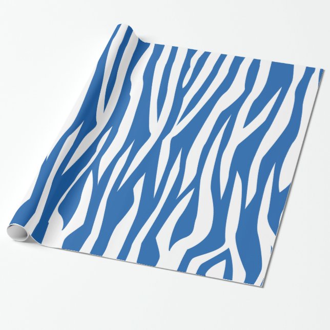 Denim Blue Zebra Print Wrapping Paper (Unrolled)