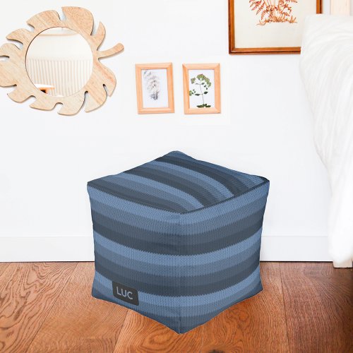 Denim Blues _ Striped Knit Look _ Own Initials on Pouf