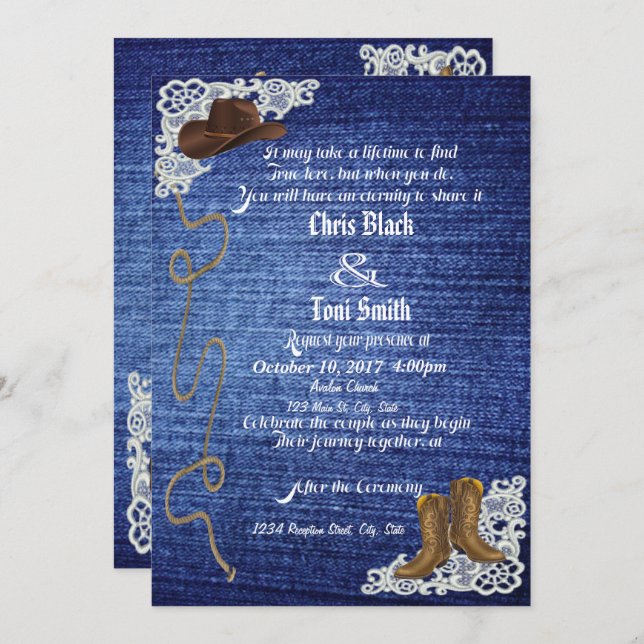 Denim, Boots & Lace Wedding Invite (Front/Back)