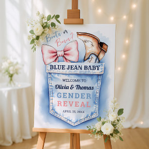 Denim Boots or Bows Gender Reveal Welcome Sign
