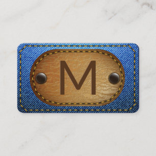 Denim Brown Stitched Leather Monogram Business Card