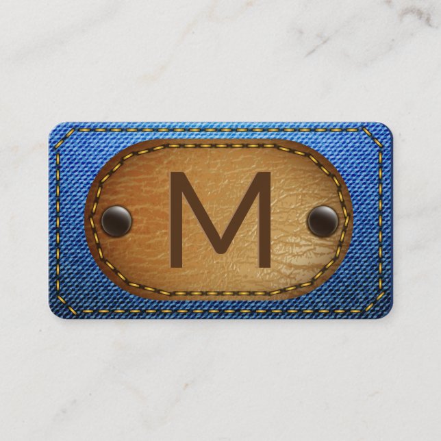 Denim Brown Stitched Leather | Monogram Business Card (Front)