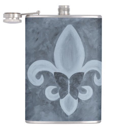 Denim Butterfleur  Blue Fleur de Lis Butterfly Flask