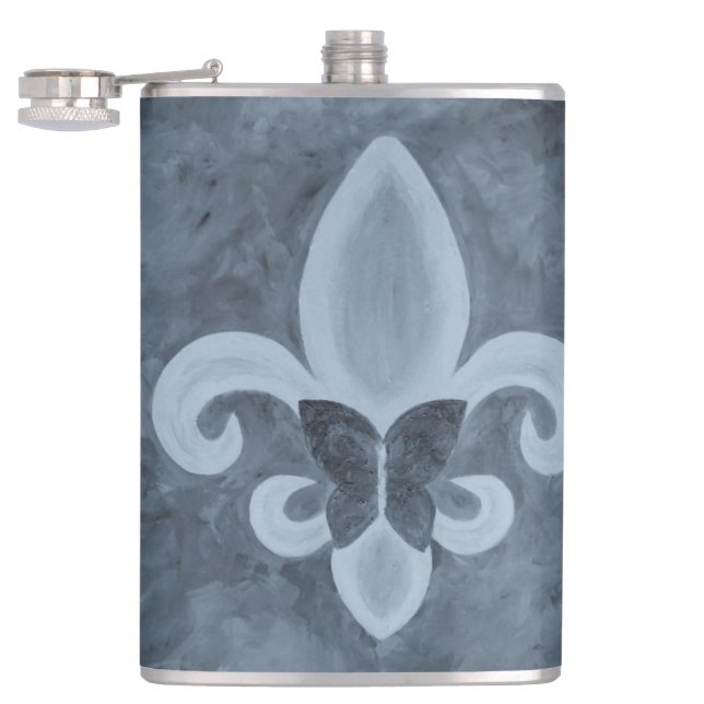 Denim Butterfleur | Blue Fleur de Lis Butterfly Flask (Opened)