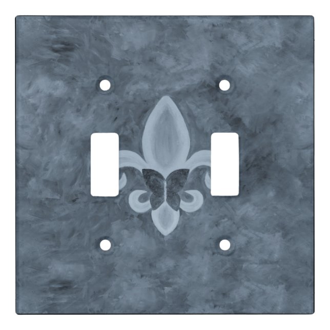 Denim Butterfleur | Blue Fleur de Lis Butterfly Light Switch Cover (Front)