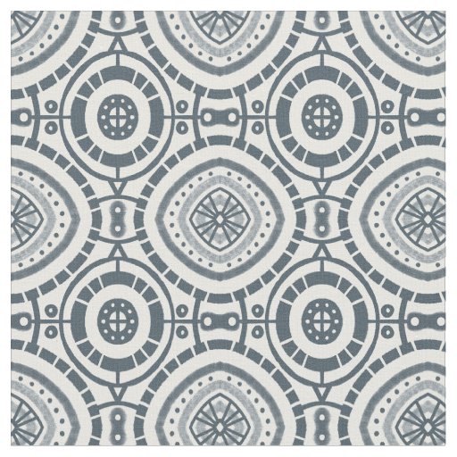 Denim Circular Geometric Tile Pattern Fabric
