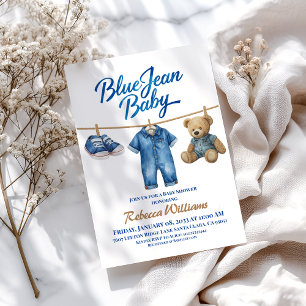 Denim Clothesline Boy Blue Jean Baby Shower Invitation