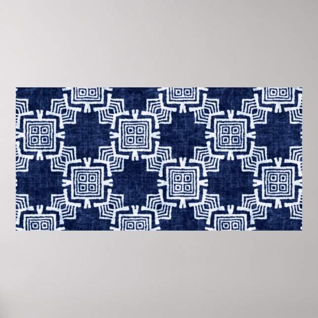 Denim colored tribal ethnic seamless pattern poster (Front)