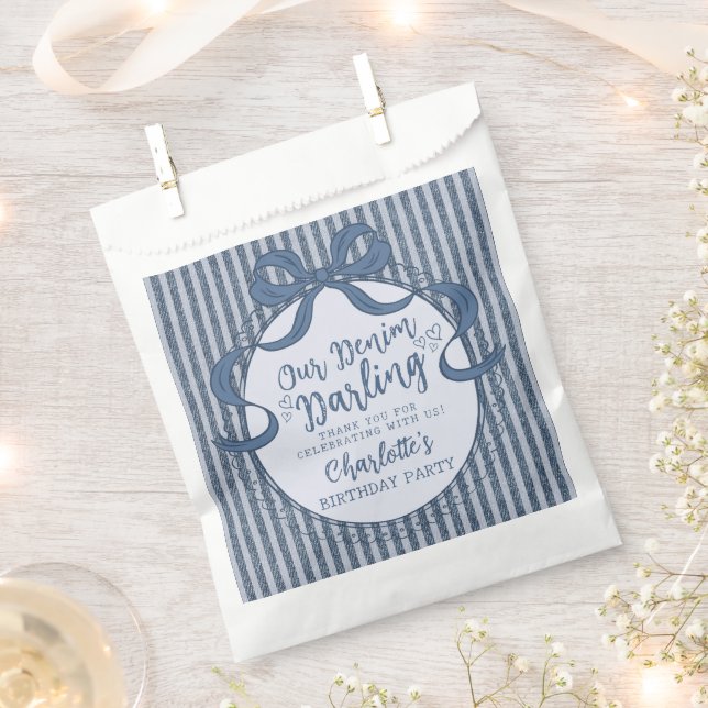 Denim Coquette Bow Blue Jean Baby Birthday Favor Bag (Clipped)