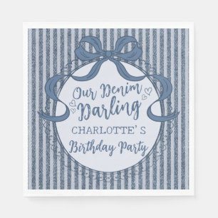 Denim Coquette Bow Blue Jean Baby Birthday Napkins
