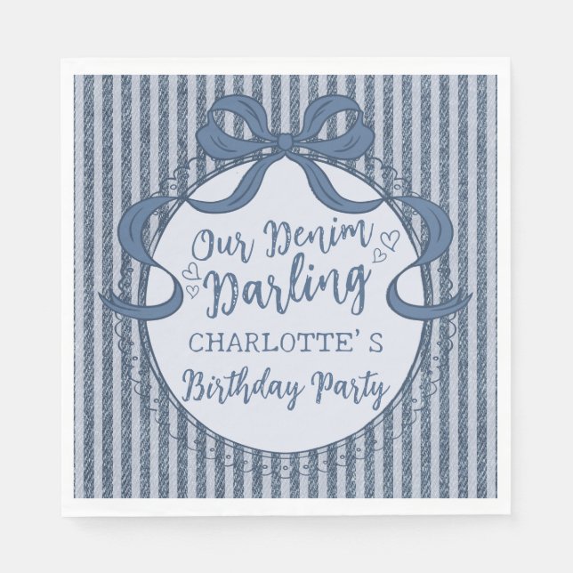Denim Coquette Bow Blue Jean Baby Birthday Napkins (Front)
