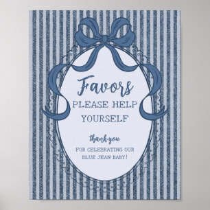 Denim Coquette Bow Blue Jean Baby Favors Sign