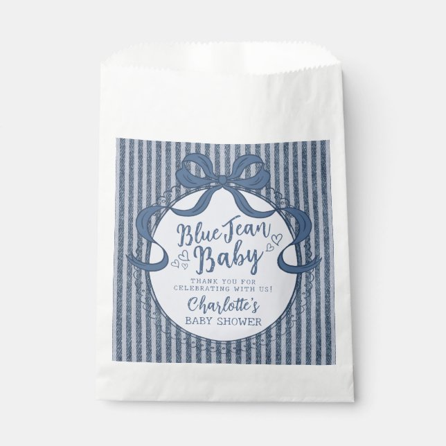 Denim Coquette Bow Blue Jean Baby Shower Favor Bag (Front)