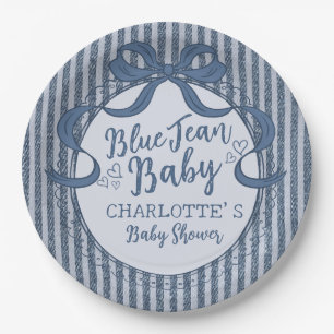 Denim Coquette Bow Blue Jean Baby Shower Paper Plates