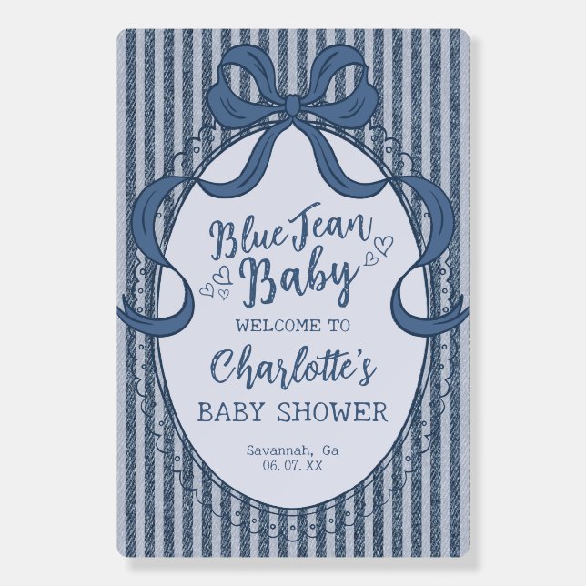 Denim Coquette Bow Blue Jean Baby Shower Welcome Foam Board (Front)