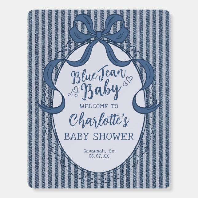 Denim Coquette Bow Blue Jean Baby Shower Welcome Foam Board (Front)