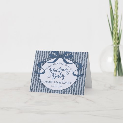 Denim Coquette Bow Blue Jean Baby Thank You Card 