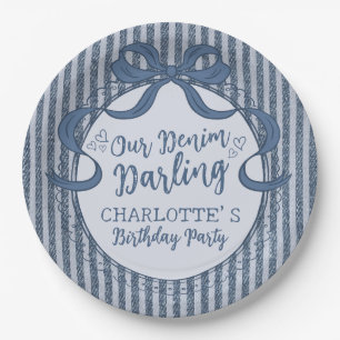Denim Coquette Bow Blue Jean Birthday Party Paper Plates