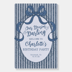 Denim Coquette Bow Blue Jean Birthday Welcome Foam Board