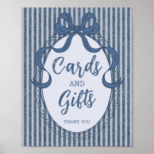 Denim Coquette Bow Blue Jean Cards and Gifts Sign