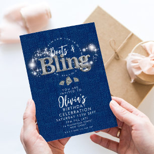 Denim Cowboy Boots and Bling Party Invitation