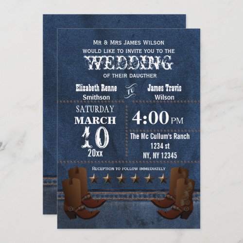 Denim Cowboy boots Stars Western wedding invite