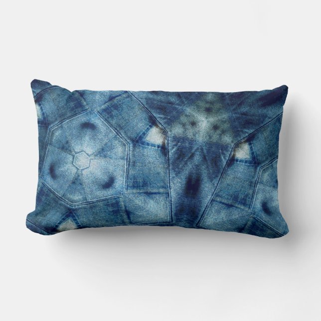 Denim Crazy Quilt Lumbar Pillow (Front)