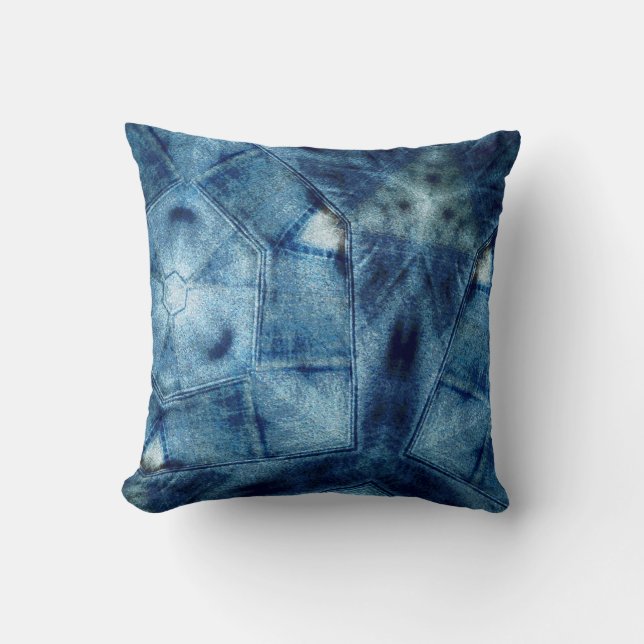 Denim Crazy Quilt Throw Pillow (Front)