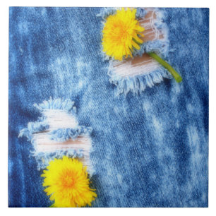 Denim Dandelions Ceramic Tile