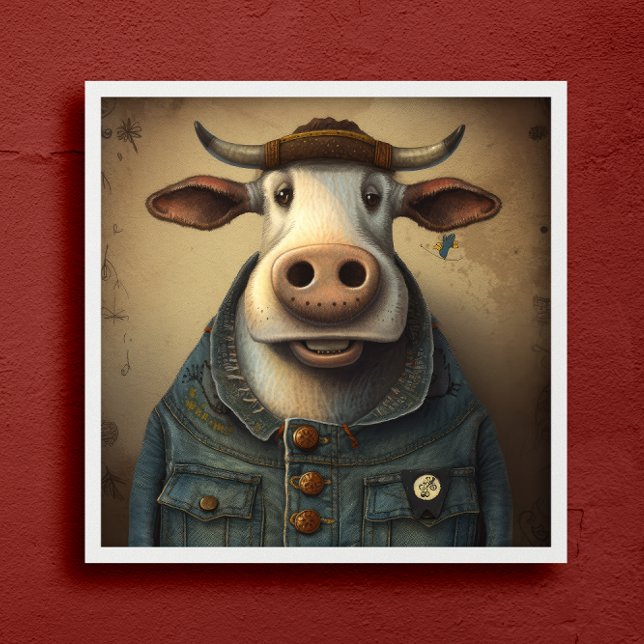 Denim Dapper Cow - Funny cow in a costume Poster (Creator Uploaded)