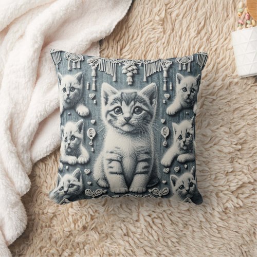 Denim  Demons Cats 1 Throw Pillow