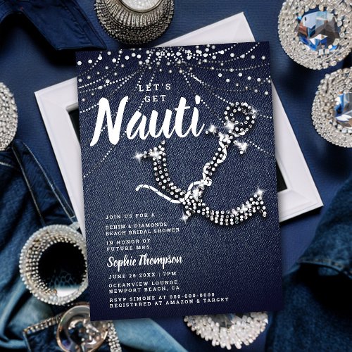 Denim Diamond Anchor Beach Lights Bridal Shower Invitation