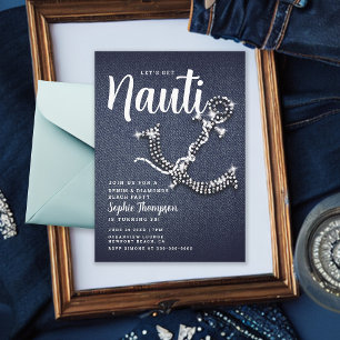 Denim Diamond Anchor Get Nauti Birthday Party Invitation