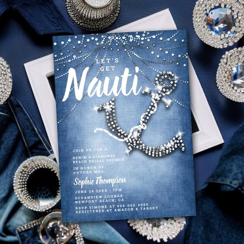 Denim Diamond Anchor Ocean Beach Bridal Shower Invitation