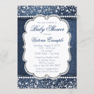 Denim Diamond Baby Shower Invitations