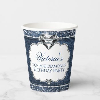 Denim Diamond Birthday Party Paper Cups by Champagne_N_Caviar at Zazzle