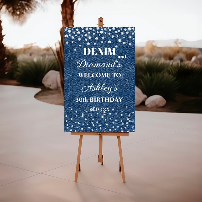 Denim & Diamond Birthday Welcome Sign Foam Boards (Creator Uploaded)