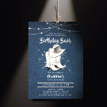 Denim Diamond Cowgirl Hat Boots Chic 50th Birthday Invitation<br><div class="desc">A rustic, modern, elegant and chic 50th birthday party invitation with a denim and diamonds theme. It features a denim background, string lights, a white cowgirl hat with rhinestones details (this is a digital effect) resting on a pair of white cowgirl boots and typography in white. A chic "denim and...</div>
